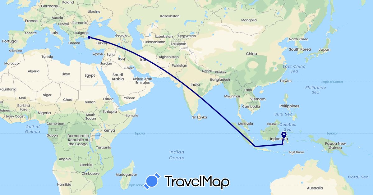 TravelMap itinerary: driving in Indonesia, Turkey (Asia)
